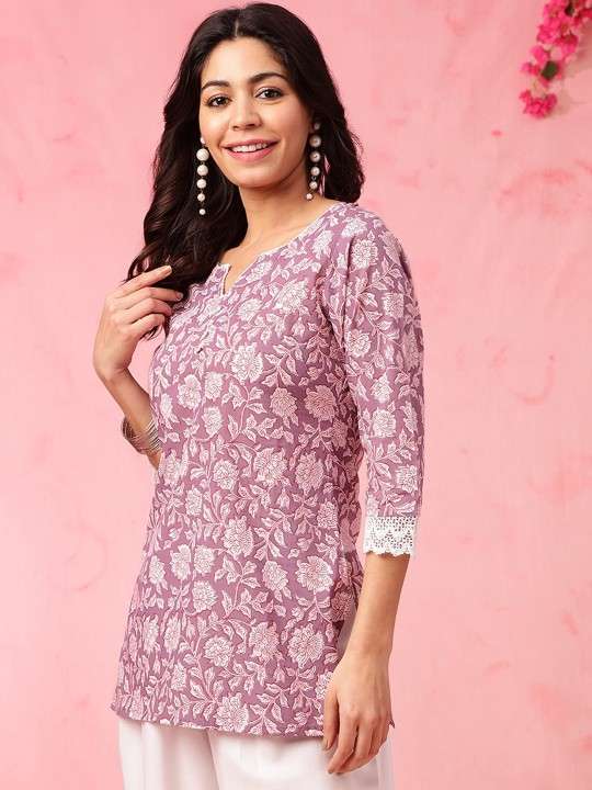 Women's Rayon Floral Printed Straight Short Kurti Set - Image 7