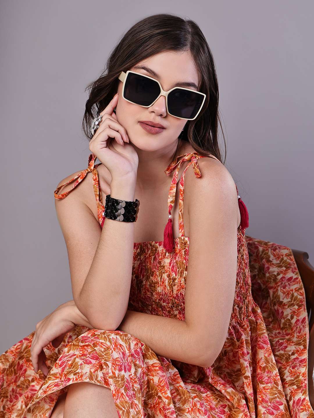 Women's MultiColor Floral Printed Cotton Handkerchief Hem Dress Midi Dresses - Image 4